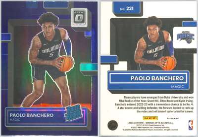 2022 Panini Donruss Optic Paolo Banchero RC #221 Purple Prizm PSA
