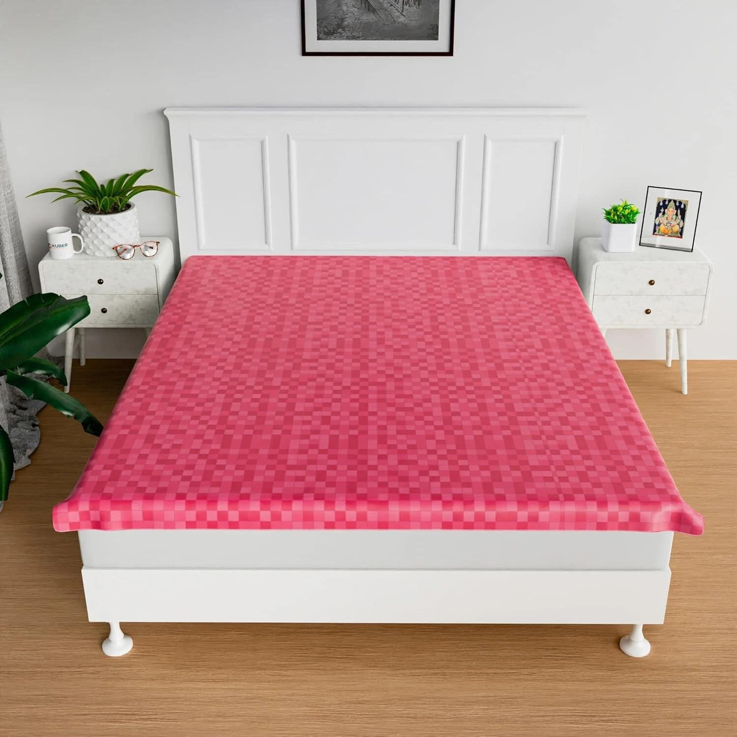 PVC Double Bed Mattress Protector Sheet Waterproof 80x80 Inch Pink