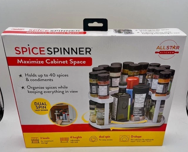 Two-Tiered Spice Organizer And Holder That Saves Space-Dual Spin NIB