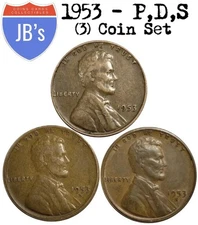 1953 P D S Lincoln Wheat Cents (3) Coins Average Circulated/Better *JB's Coins*
