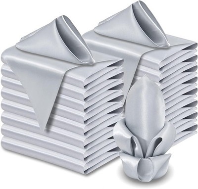 60 Pack Silver Satin Napkins 17 x 17 Silky Napkins, Party Cloth Napkins Square 