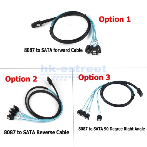 Mini SAS SFF-8087 to 4 SATA Cable, Forward/ Reverse/90 Degree Right Angle 0.5-1M