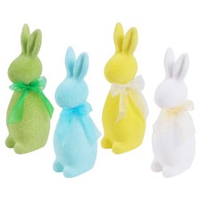 Bunny Figurines 9 Inches Realistic Flocked Decorations Bunny Decor With Bow Tie