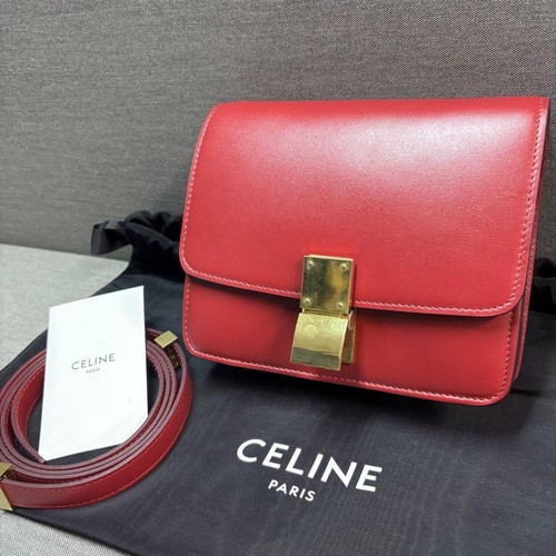 CELINE Classic Box Red Leather Shoulder Bag Used Excellent From Japan