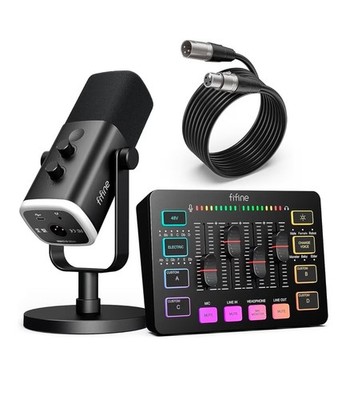 FIFINE Gaming Equipment Bundle, Dynamic XLR/USB Gaming Microphone Set With Mixer
