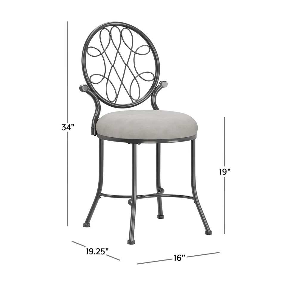 Taburete de tocador O'Malley con diseño de patrón en espiral, tela gris metálico Foto 2 de 4