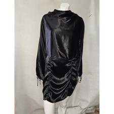 ASOS Design Ruched Satin Mini Dress Womens 8 Black Blouson Back Cutout 08678112