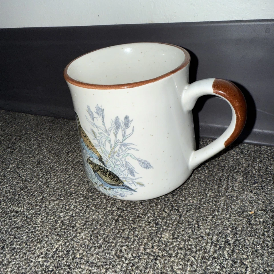 Vintage Enesco 1985 Pheasants Quail Birds Coffee Mug Speckled Stoneware - Image 2 of 4