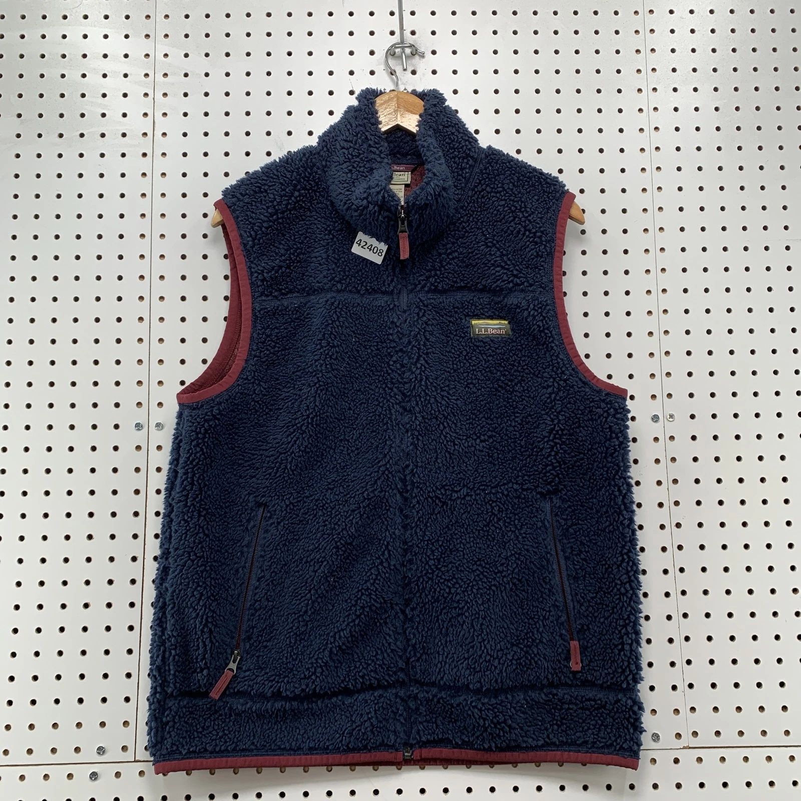 LL Bean Mens Vest Medium Regular Blue Sherpa Sleeveless Full Zip Outdoor