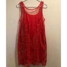 Free People Red Lace Overlay Embroidered Sleeveless Mini Dress Size S