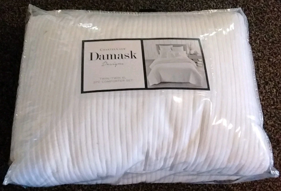 Juego de edredón Charter Club diseño damasco rayas doble/doble XL 2 PIEZAS Foto 2 de 3