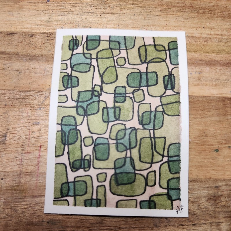 ACEO Original Watercolor Art Card Abstract Geometric Shapes By  Angela Perkinson