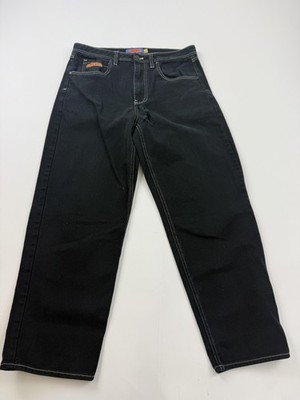 Empyre Jeans Mens 32x28 Black Relaxed Straight Denim Dark Wash Logo Embroidered