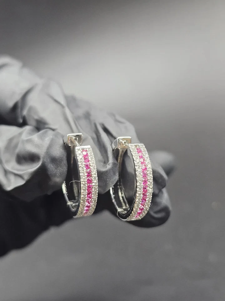 2.4Ct Round Cut Lab Created Ruby Drop Dangle Earring 14K White Gold Plated - Image 4 of 4