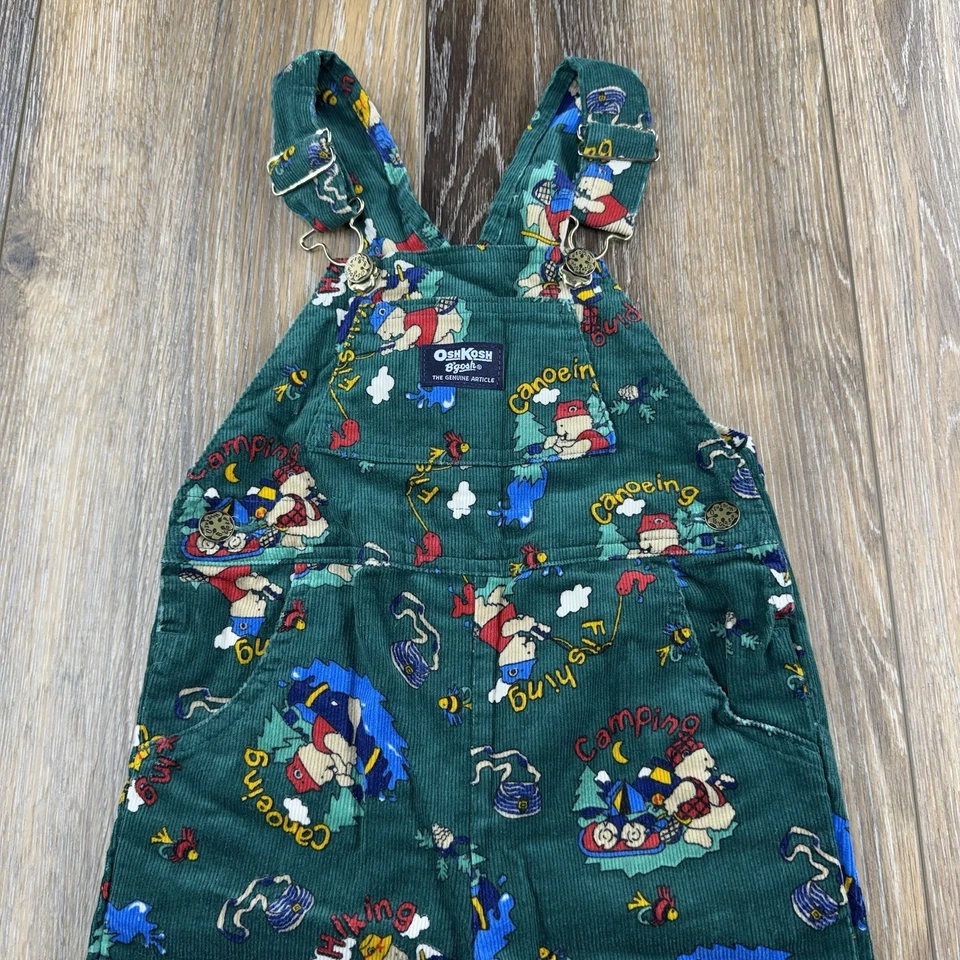 Mono OshKosh Vintage Niños 4T Camping Senderismo Oso Chaleco Pana EE. UU. 90s Foto 3 de 4