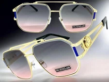 Classic Elegant Vintage Retro Hip Hop Rapper Style SUNGLASSES Large Gold Frame