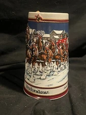 1989  Anheuser Busch Budweiser Bud Holiday Christmas Beer Stein Clydesdales