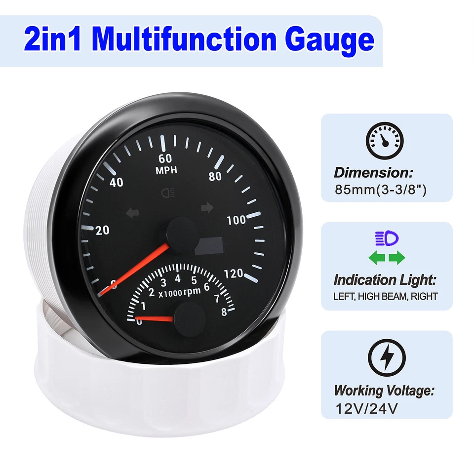 2 Gauge Set 85mm GPS Speedometer 120MPH Tacho&85mm 4 I N 1 Guage with Sensor US - Image 2 of 4