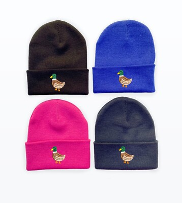 Ente Beanie Mütze Kinder Accessoires Jungen Mädchen bestickt süß Ente Geschenk
