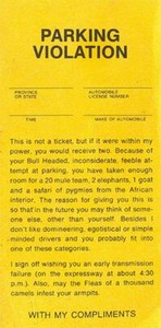 fake "Parking Violation" ticket rude parkers taking extra space FREE US SHIPING