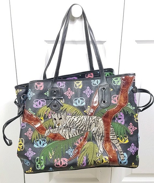 ORIGINAL by SHARIF 1827 embroidered genuine leather tiger tote purse