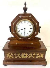 Antique French Rosewood & Mother of Pearl & Brass Inlaid Mantel Bracket Clock