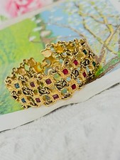 Christian Dior 1970s Ruby Sapphire Emerald Square Double Mesh Openwork, Bracelet