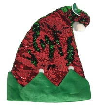 Winter Wonder Lane Christmas Elf Hat Reversible Flip Sequins Red & Green