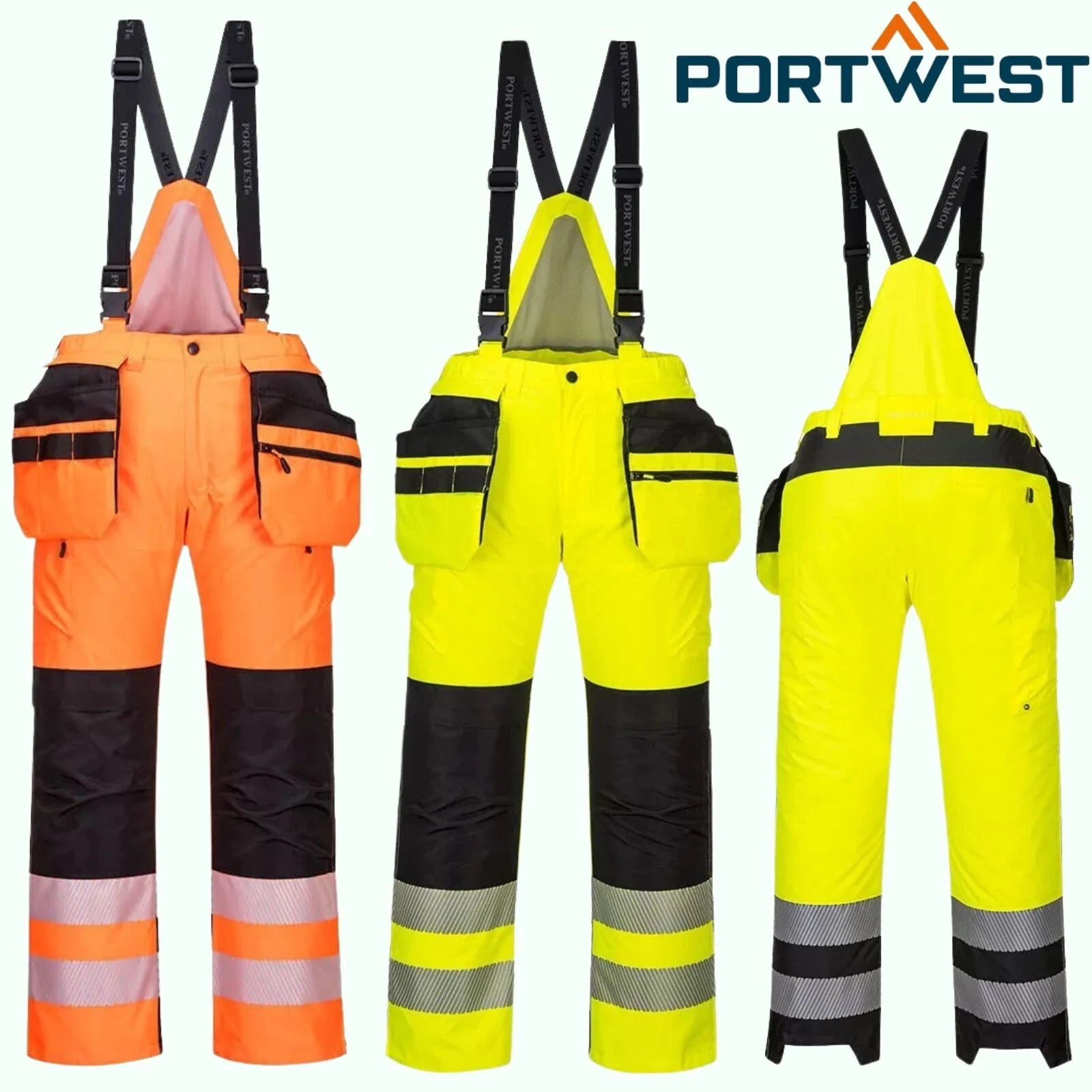 PORTWEST Hi-Vis Insulated Winter Trousers Waterproof Work Knee-Pad Pockets PW351
