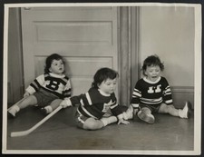 1936 Type 1 Photo Date Stamped Dionne Quints Wearing NHL Hockey Jerseys 
