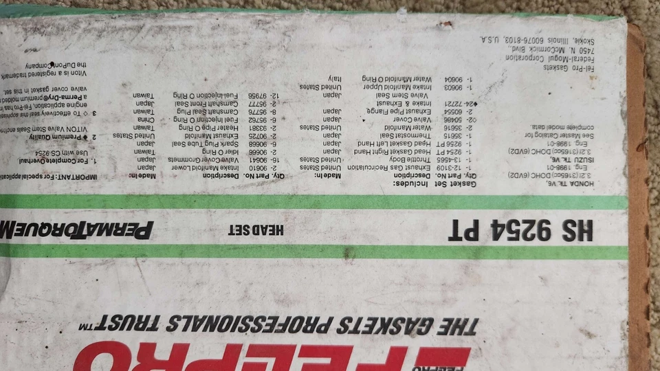 Juego de juntas de culata Fel-Pro HS9254PT para Honda Isuzu 1998-2004 3,2 L 3,5 L-V6 Foto 2 de 2