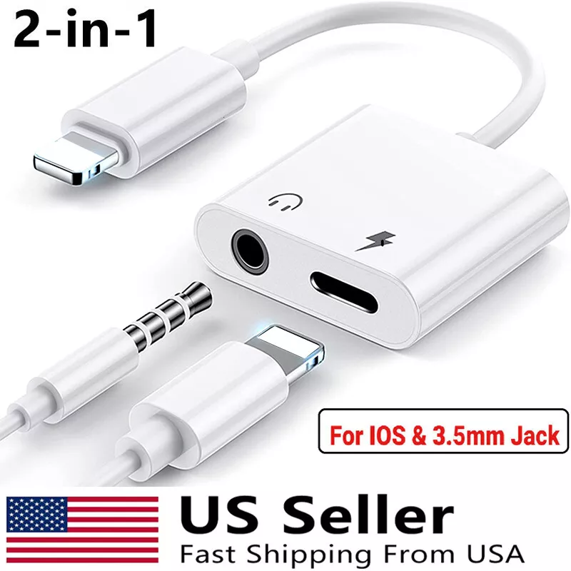 2 IN 1 Headphone Adapter Jack 8 Pin Data to 3.5mm AUX Cord Splitter For  iPhone X