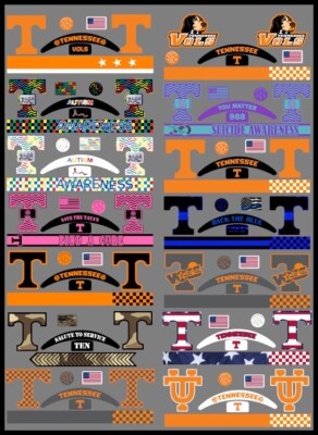 FULL SIZE Tennessee Volunteers Helmet Decals - 14 designs to choose from