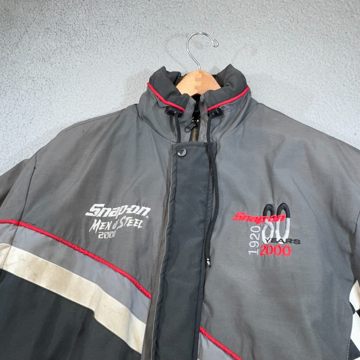 Vintage Snap On Jacket Men Medium Gray Racing Indian Head Steel