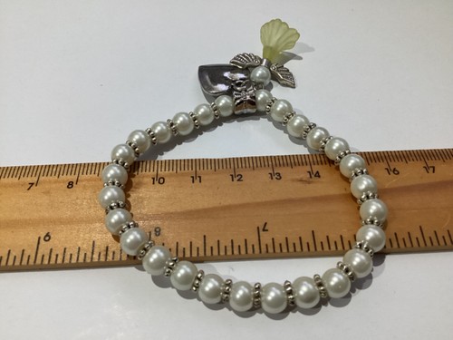 Pearl Beads Bracelet with Angel & Love Heart Pendant + Gift Pouch(JB00726) - Picture 5 of 5