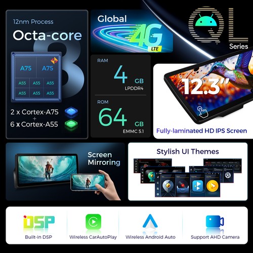 12.3" Android 14 8-Core 64GB Car Stereo GPS 4G LTE WiFi For BMW 5er E60 E61 CIC - Picture 5 of 16