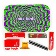 Metal Rolling Tray Trippy Combo Bundle Kit RAW, SKY HIGH Gift Pack Set #20 King