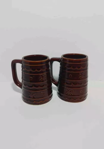 Vintage Marcrest Daisy & Dot Coffee Mug Cup Brown Pottery  Beer Stein 1960s EUC