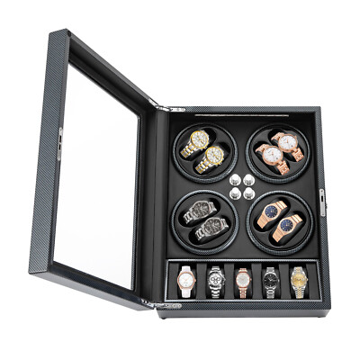 Automatic Rotation 8 Watch Winder Box w/5 Watches Display Storage Case LED Light