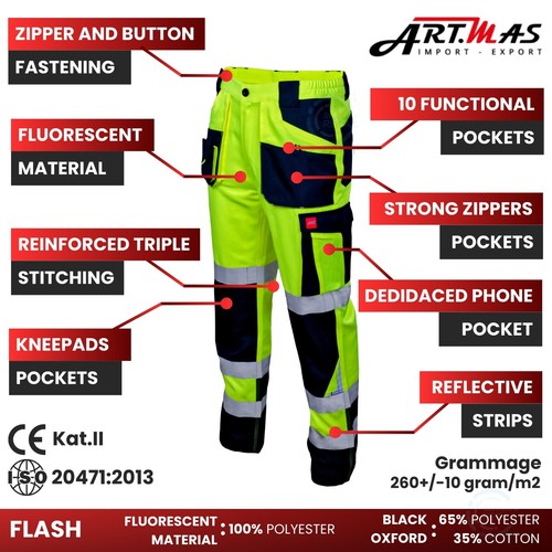 Pantalones de trabajo FLASH Hi Vis amarillos - CAT II - STOCK EN REINO UNIDO - Imagen 8 de 12