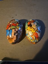VINTAGE W GERMAN PAPER MACHE EASTER EGGS/ SET OF Two 3" 4"  Cotton Chick