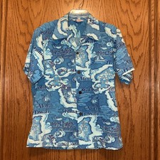 Vintage HAWAIIAN SHIRT Island Fashions 46  Chest Fish Boat Beach Hula Girl READ