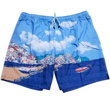 Peter Millar Seaside Road to Riviera Print Mens Medium Drawstring Swim Trunks