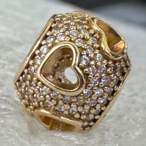 Authentic Pandora 14K Gold 585 ALE Tumbling Hearts Charm Bead - Picture 3 of 9