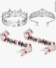 2 Pcs Prom King and Queen Crown Set sash Crowns for Men Women W/accessories