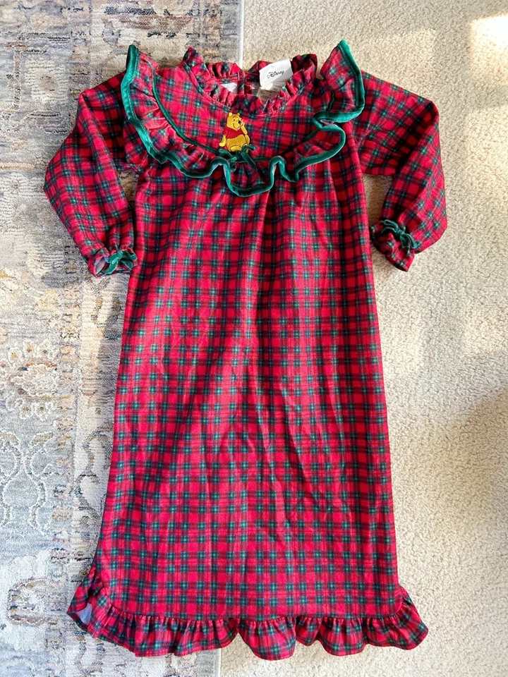 Camisón Vintage Pooh Niñas Navidad Cuadros Camisón Talla 6 Disney Años 90 Foto 4 de 4