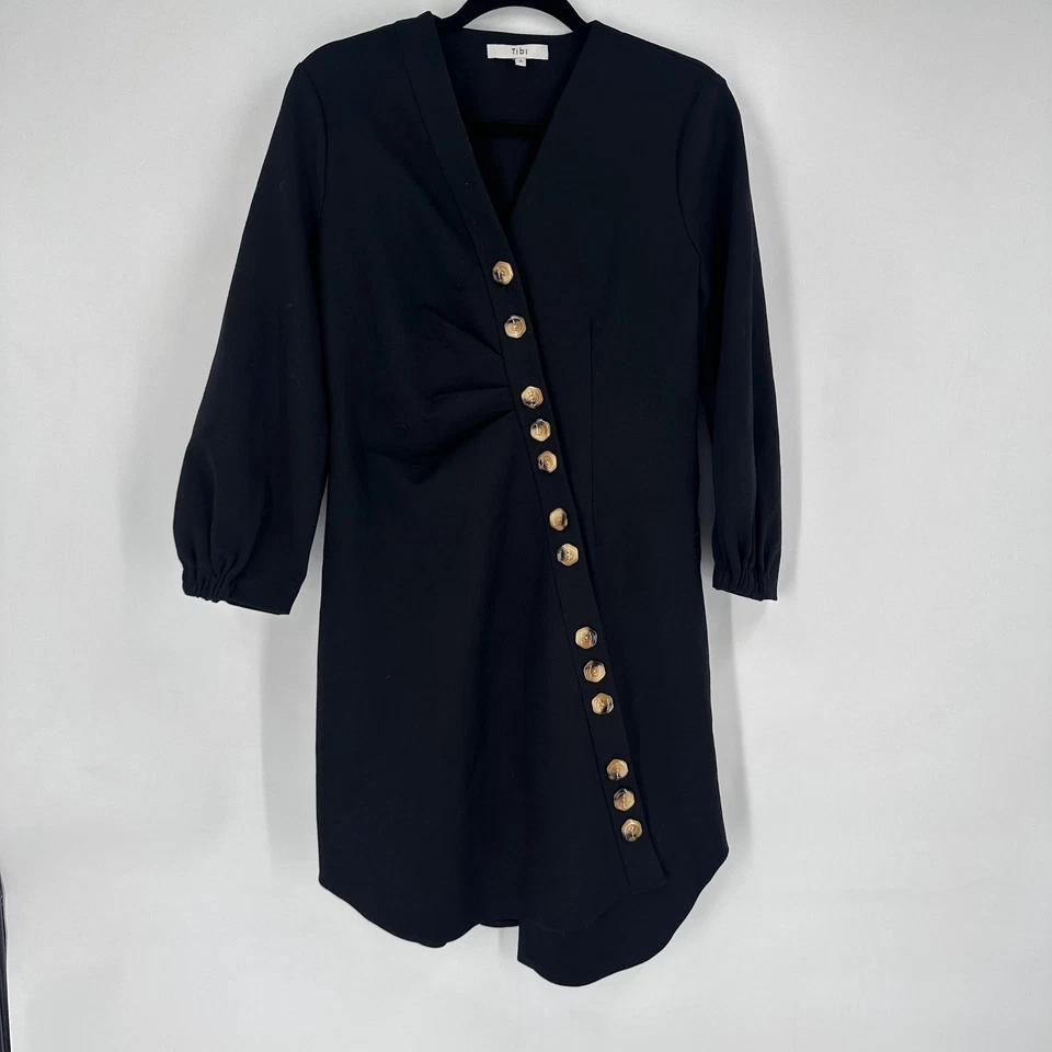 Vestido Tibi Bond Asimétrico Apagón Botón Delantero Cuello en V Manga Larga Talla 6 Foto 2 de 4