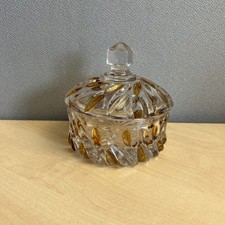 Vintage Kristall Dose Mit Deckel - B&ouml;hmisches Glas Bernsteinfarben -Sternschliff