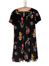 Vintage Liz Claiborne Dress 8 Black Floral Midi Cottage Core Prairie Whimsy Goth