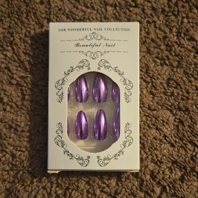 Beautiful Nail Purple Shiny Full Cover Almond Long Artificial Nails